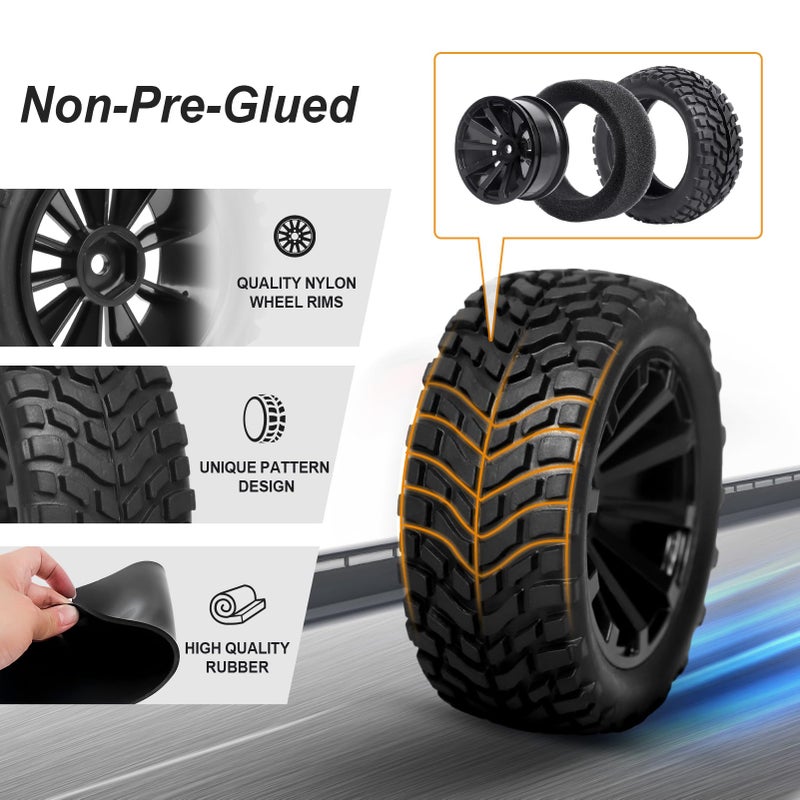 HobbyPark Outer Diameter 2.99 inch / 76mm Rubber RC Car Tires & Wheel Rims Foam Inserts 12mm Hex Hub (4-Pack) - Image 4